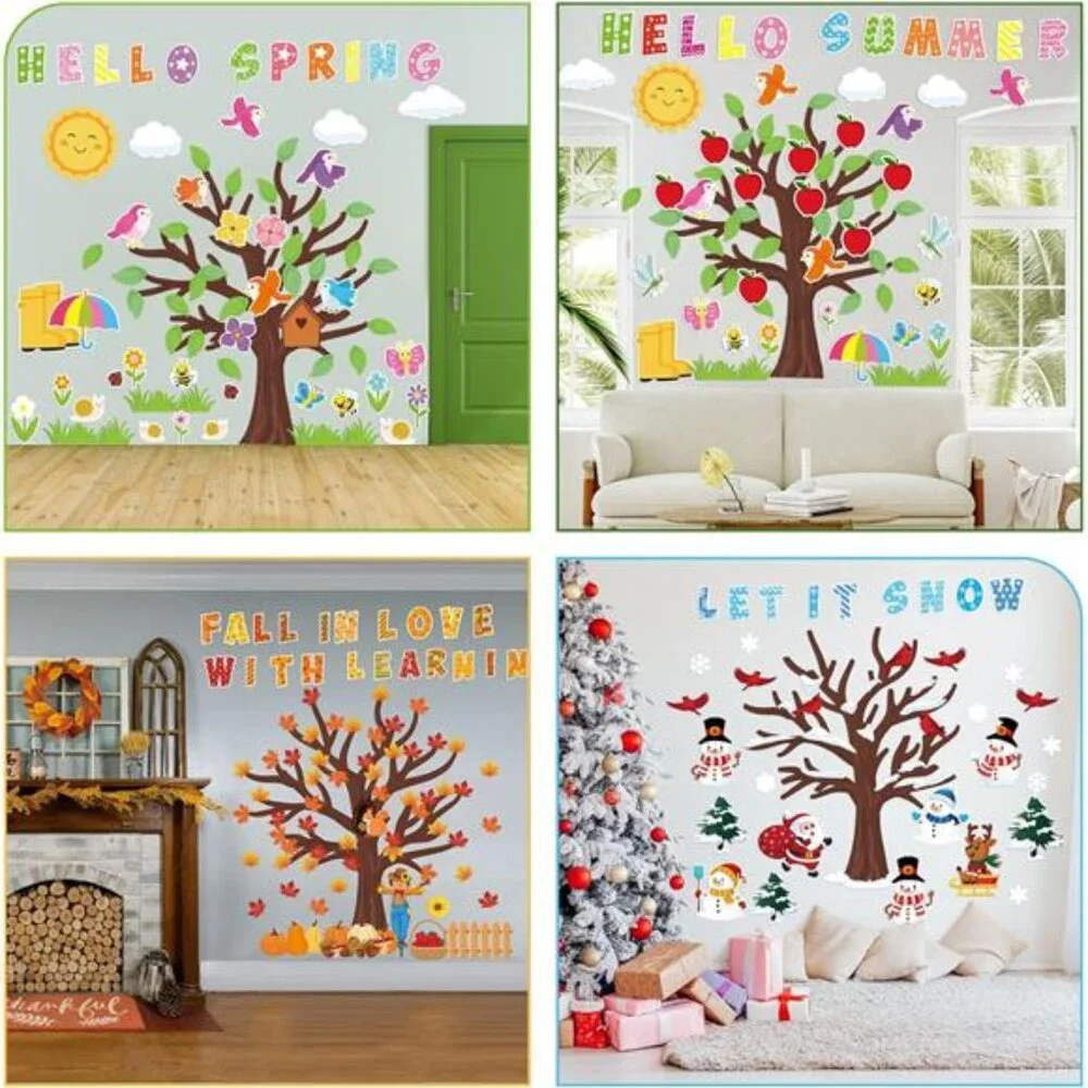 340Pcs Seasonal‎ Tree Bulletin Board Set - Spring, Summer, Fall, Winter Decor